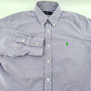 Ralph Lauren Mens L Button Down Shirt Gingham Check Purple Green Pony Logo